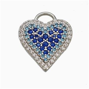 Copper Heart Pendant Pave Zirconia Platinum Plated, approx 16.5mm