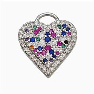 Copper Heart Pendant Pave Multicolor Zirconia Platinum Plated, approx 16.5mm