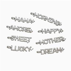Copper Letters Pendant Pave Zirconia Alphabet Platinum Plated Mixed, approx 6-30mm