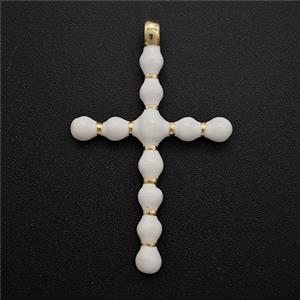 Copper Cross Pendant White Enamel Gold Plated, approx 22-35mm