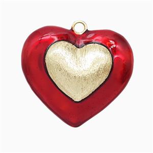Copper Heart Pendant Red Enamel Brushed Gold Plated, approx 35mm