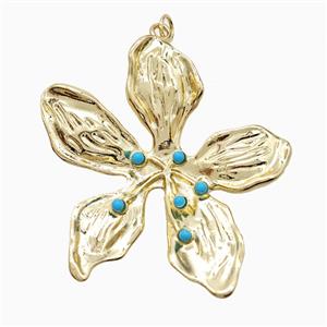 Copper Flower Pendant Pave Resin Gold Plated, approx 40mm