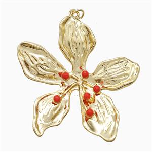 Copper Flower Pendant Pave Resin Gold Plated, approx 40mm
