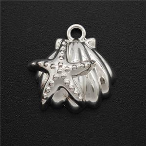 Copper Starfish Scallop Shell Pendant Shiny Silver, approx 15-17mm