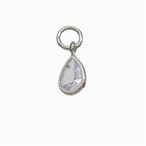 Cubic Zirconia Teardrop Pendant Copper Platinum Plated, approx 6-8mm