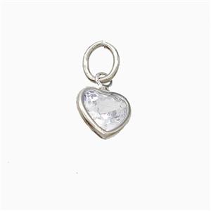 Cubic Zirconia Heart Pendant Copper Platinum Plated, approx 7mm