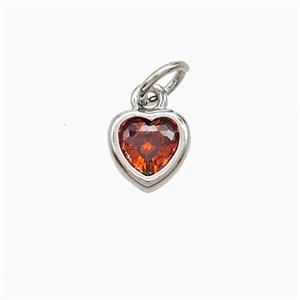 Red Cubic Zirconia Heart Pendant Copper Platinum Plated, approx 7mm