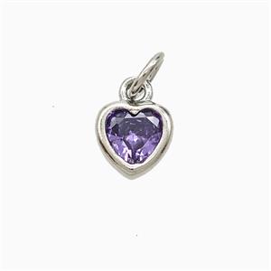 Purple Cubic Zirconia Heart Pendant Copper Platinum Plated, approx 7mm