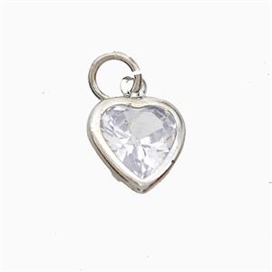 Cubic Zirconia Heart Pendant Copper Platinum Plated, approx 9mm