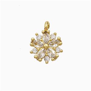 Copper Flower Pendant Pave Zirconia Gold Plated, approx 9mm