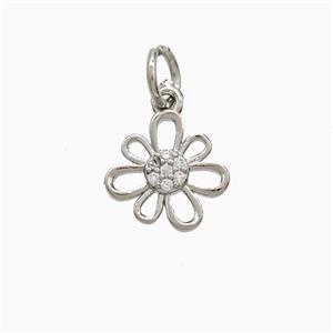 Copper Flower Pendant Pave Zirconia Platinum Plated, approx 6-8mm