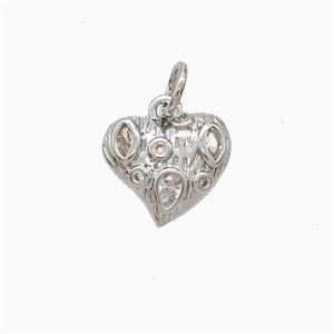 Copper Heart Pendant Pave Zirconia Platinum Plated, approx 11mm