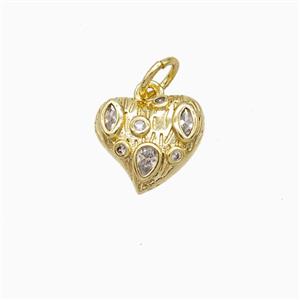 Copper Heart Pendant Pave Zirconia Gold Plated, approx 11mm