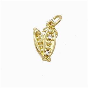 Copper Lentil Pendant Pave Zirconia Peas Bean Gold Plated, approx 8-12mm