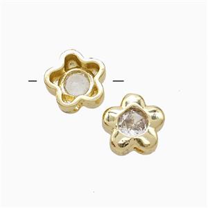 Copper Flower Beads Pave Zirconia Gold Plated, approx 8mm