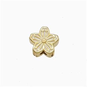 Copper Flower Beads White Enamel Gold Plated, approx 8mm