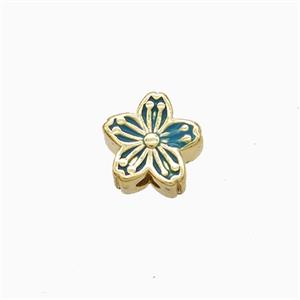 Copper Flower Beads Blue Enamel Gold Plated, approx 8mm