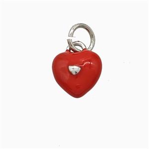 Copper Heart Pendant Red Enamel Platinum Plated, approx 8mm