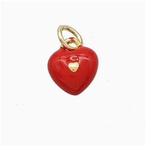 Copper Heart Pendant Red Enamel Gold Plated, approx 8mm
