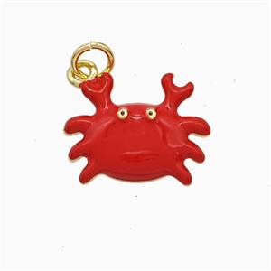 Copper Crab Pendant Red Enamel Gold Plated, approx 12-16mm