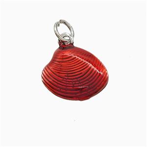 Copper Scallop Shell Pendant Red Painted Platinum Plated, approx 12-13.5mm