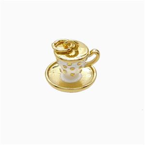 Coffee Cup Charms Copper Pendant White Enamel Gold Plated, approx 9-12mm
