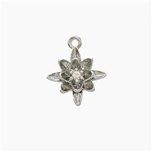 Copper FLower Pendant Pave Zirconia Platinum Plated, approx 10mm