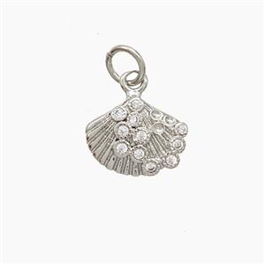 Copper Scallop Shell Pendant Pave Zirconia Platinum Plated, approx 9-11.5mm