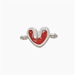 Copper Heart Connector Red Enamel Platinum Plated, approx 6-7mm