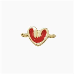 Copper Heart Connector Red Enamel Gold Plated, approx 6-7mm