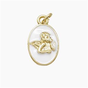 Copper Angel Pendant White Enamel Gold Plated, approx 9-13mm
