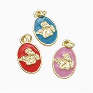 Copper Angel Pendant Enamel Gold Plated Mixed, approx 9-13mm