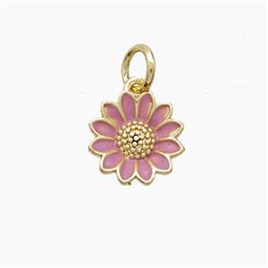 Copper Sunflower Pendant Pink Enamel Gold Plated, approx 10mm