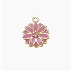 Copper Flower Pendant Pink Enamel Gold Plated, approx 10mm