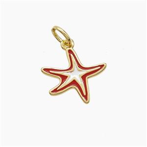 Copper Starfish Pendant White Red Enamel Gold Plated, approx 13mm