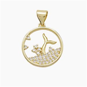 Copper Mermaid-Tail Pendant Pave Zirconia Gold Plated, approx 15mm