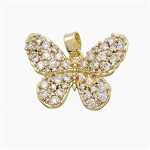 Copper Butterfly Pendant Pave Zirconia Gold Plated, approx 20-28mm