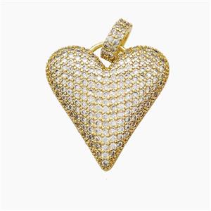 Copper Heart Pendant Micropave Zirconia Gold Plated, approx 22-23mm