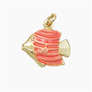 Copper Fish Pendant Pink Painted Gold Plated, approx 14-17mm