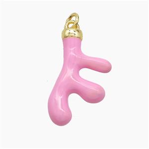 Copper Deer Breast Pendant Pink Enamel Gold Plated, approx 13-25mm