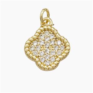 Copper Clover Pendant Micropave Zirconia Gold Plated, approx 14mm