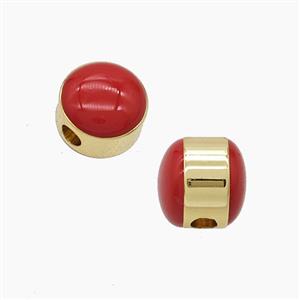 Copper Button Beads Red Enamel Gold Plated, approx 10-11mm