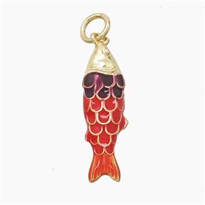 Copper Fish Pendant Red Enamel Gold Plated, approx 6-20mm