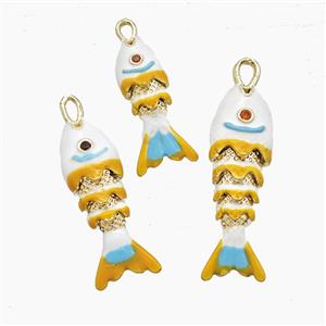Copper Fish Pendant White Enamel Gold Plated, approx 9-30mm