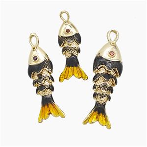 Copper Fish Pendant Black Enamel Gold Plated, approx 8-27mm
