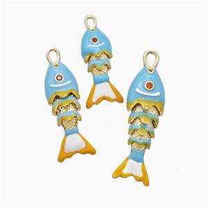 Copper Fish Pendant Blue Enamel Gold Plated, approx 7-22mm