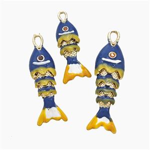 Copper Fish Pendant Navyblue Enamel Gold Plated, approx 7-22mm