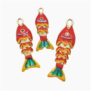 Copper Fish Pendant Red Enamel Gold Plated, approx 7-22mm