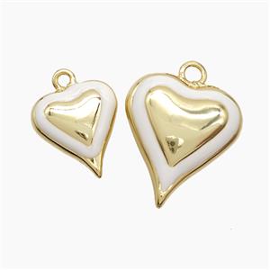 Copper Heart Pendant White Enamel Gold Plated, approx 15-17mm