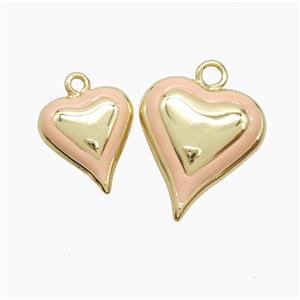 Copper Heart Pendant Pink Enamel Gold Plated, approx 15-17mm